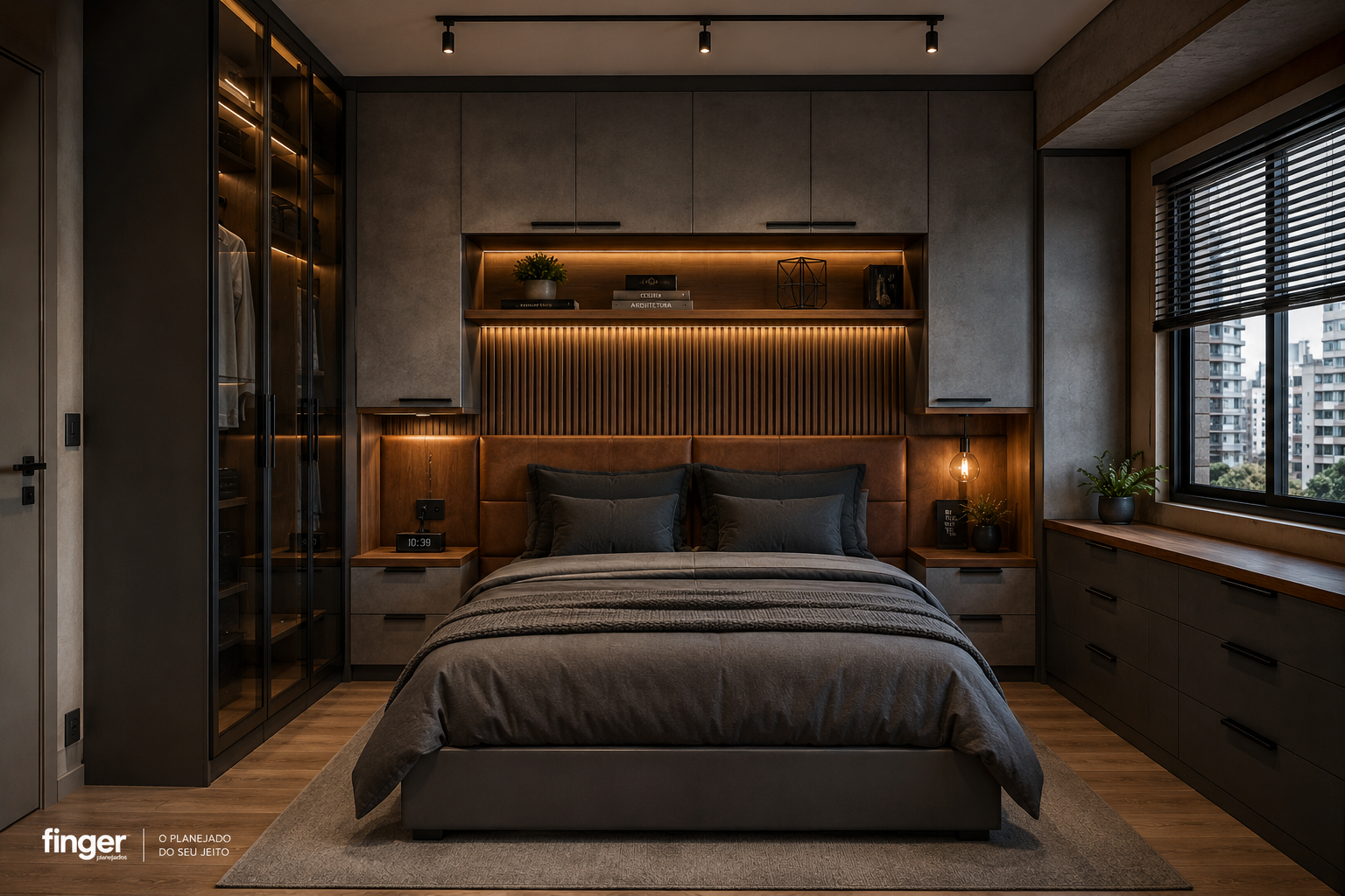 Dormitório planejado com estilo industrial